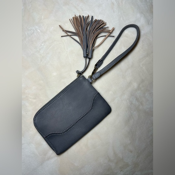 Frye “Paige” Charcoal Leather Wristlet with Tassel Accents - Picture 9 of 9